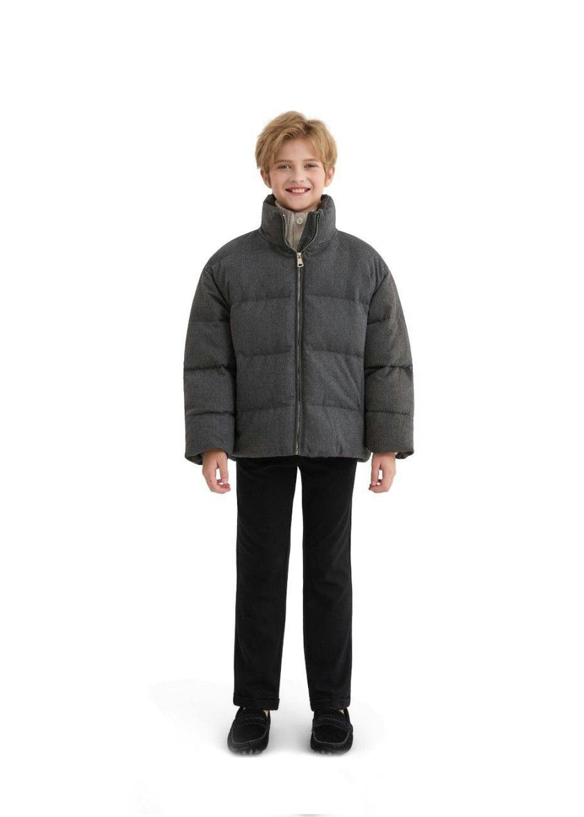 Black Puffer Jacket with High Collar