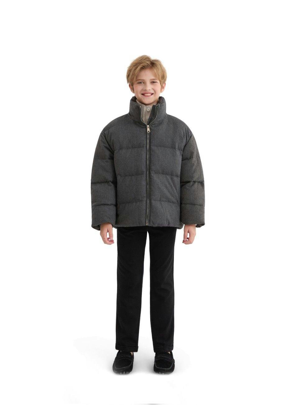 Black Puffer Jacket with High Collar