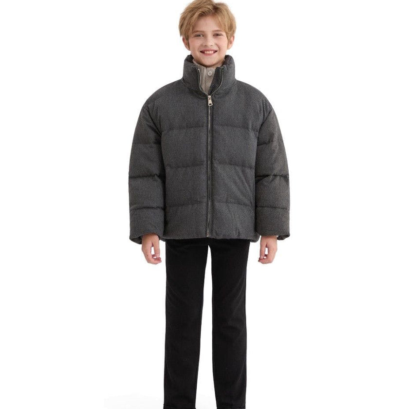 Black Puffer Jacket with High Collar