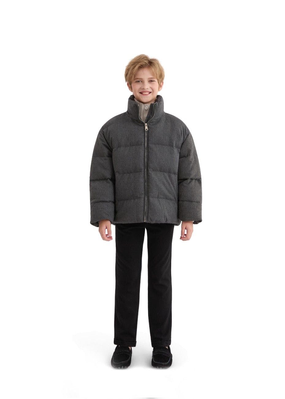 Black Puffer Jacket with High Collar