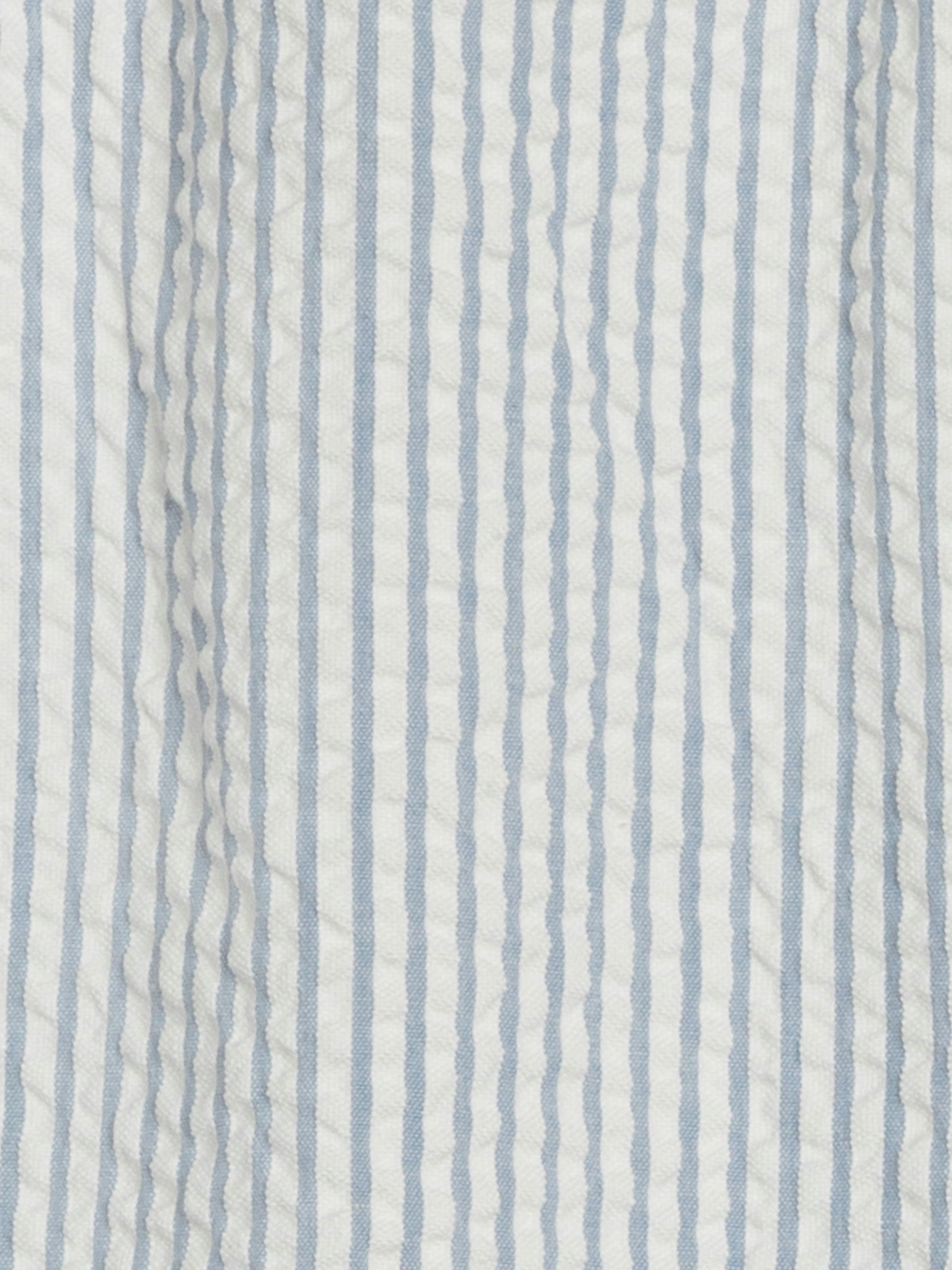 Rosalie Seersucker Ruffle Bubble Romper - Shore Stripe / Sea