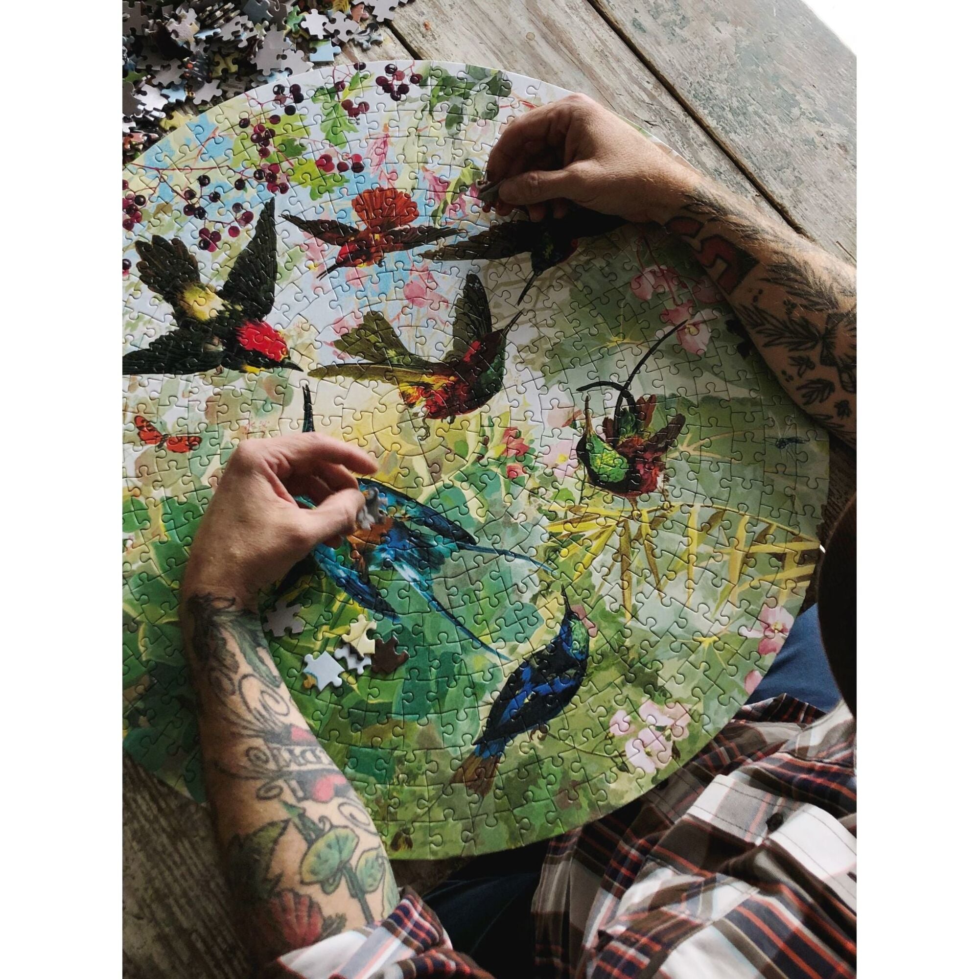 Piece and Love Hummingbirds  Round Jigsaw Puzzle