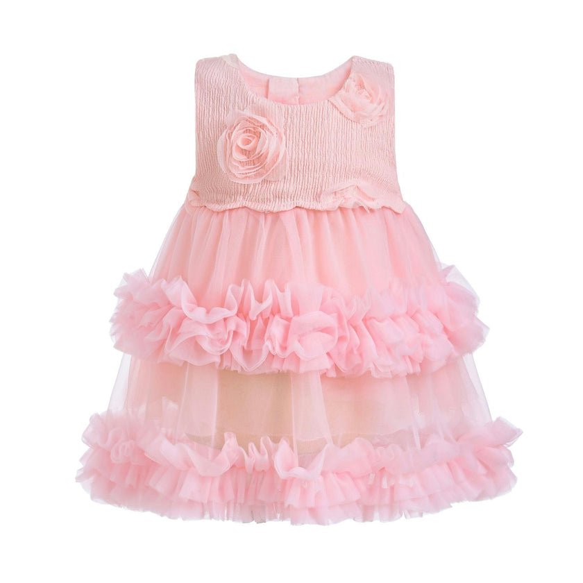 Pink Flower Layered Tulle Dress