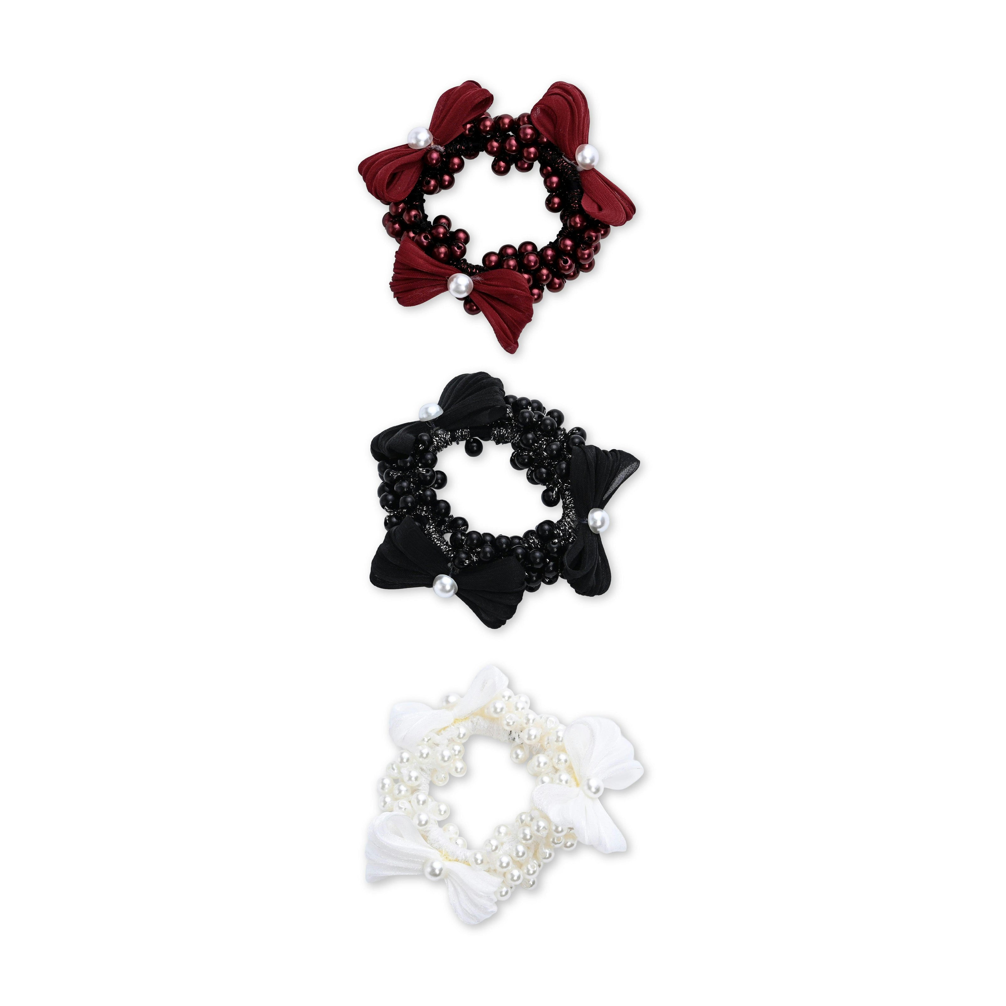 Pearl Cluster Bow Scrunchie Set