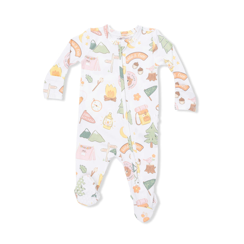 Camping Pink - 2 Way Ruffle Back Zipper Footie