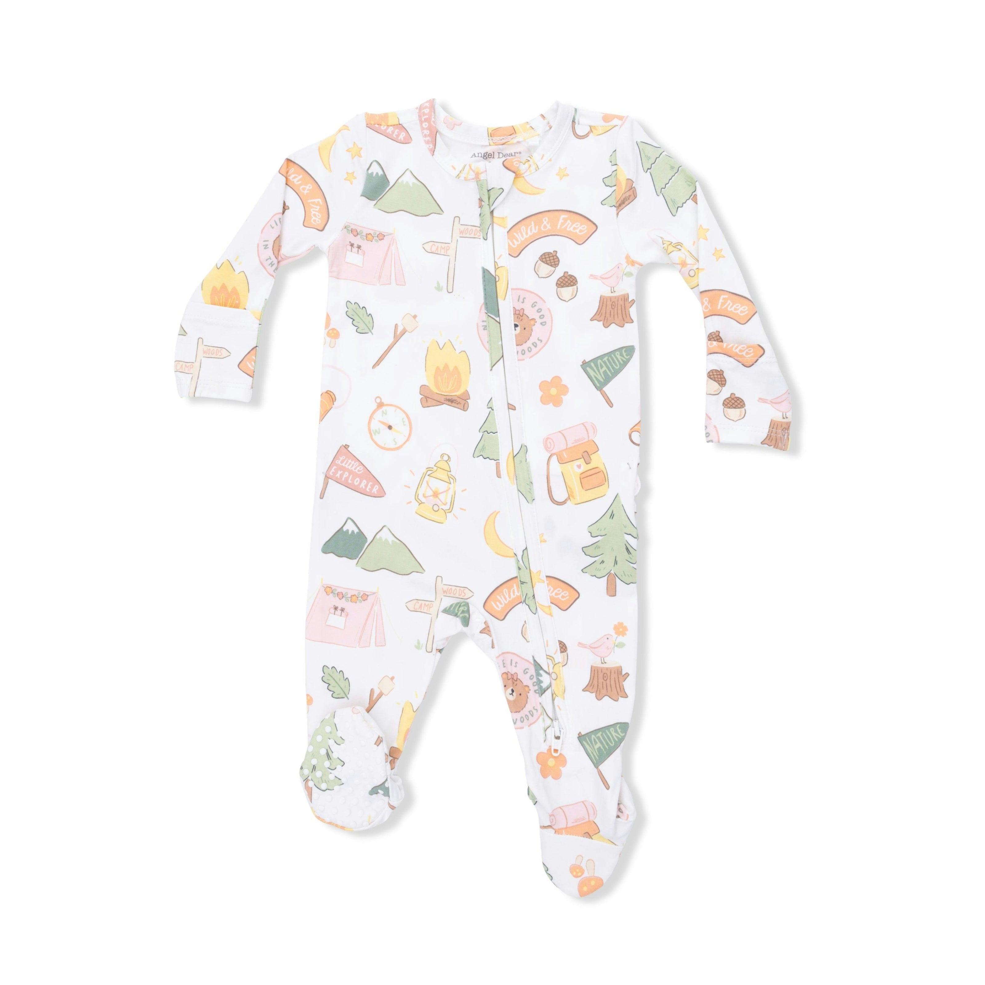Camping Pink - 2 Way Ruffle Back Zipper Footie