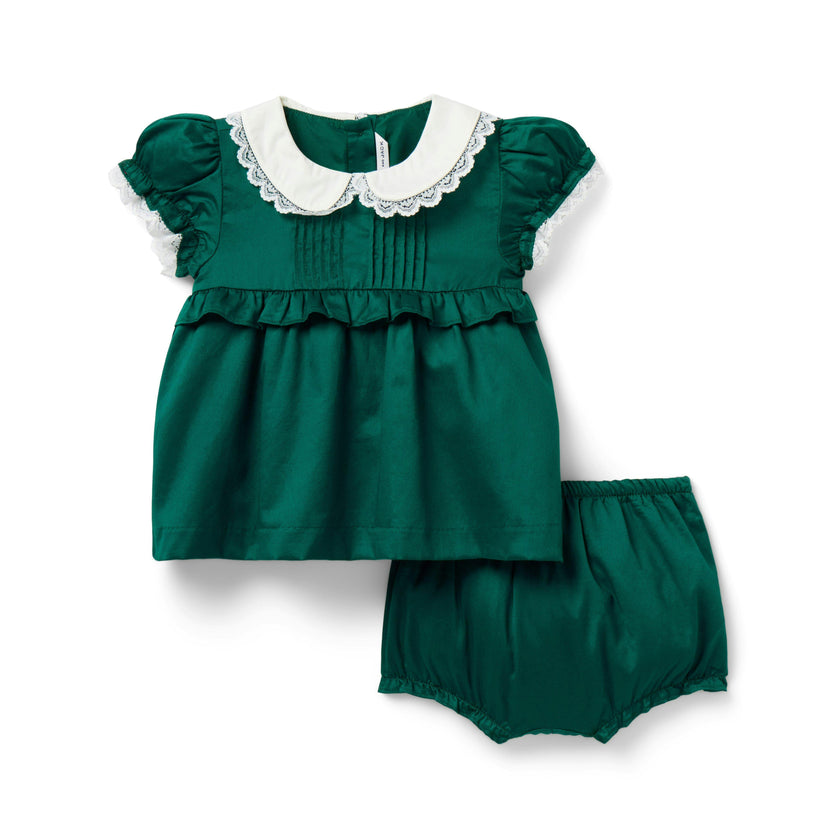 Baby Sateen Collared Matching Set, green