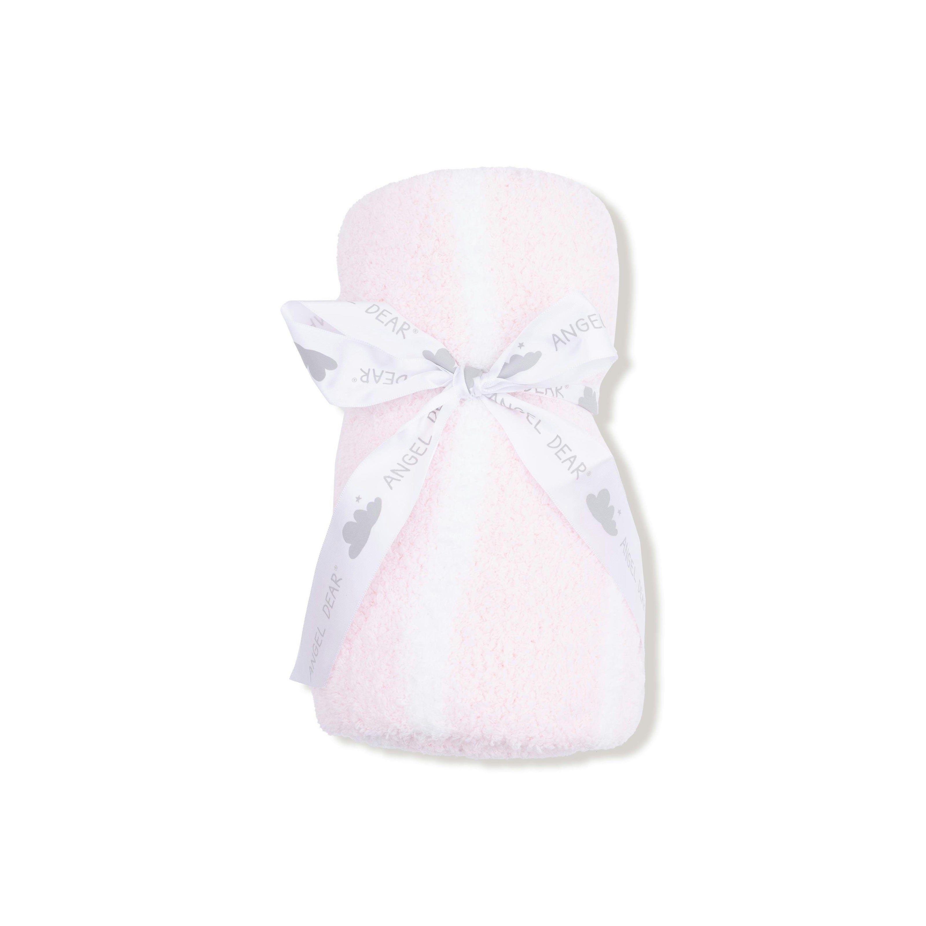 Chenille - Pretty Pink & Ivory Stripe Stroller Blanket