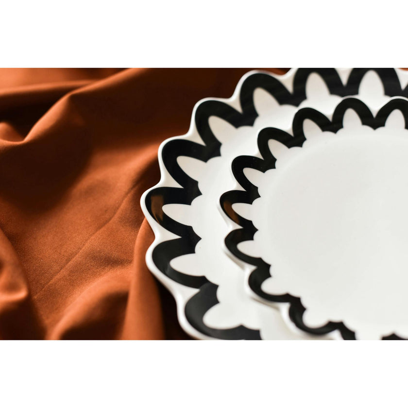 Black Arabesque Trim Scallop Salad Plate