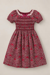 Mini Sunday Best Dress in Garnet Ribboned Garden