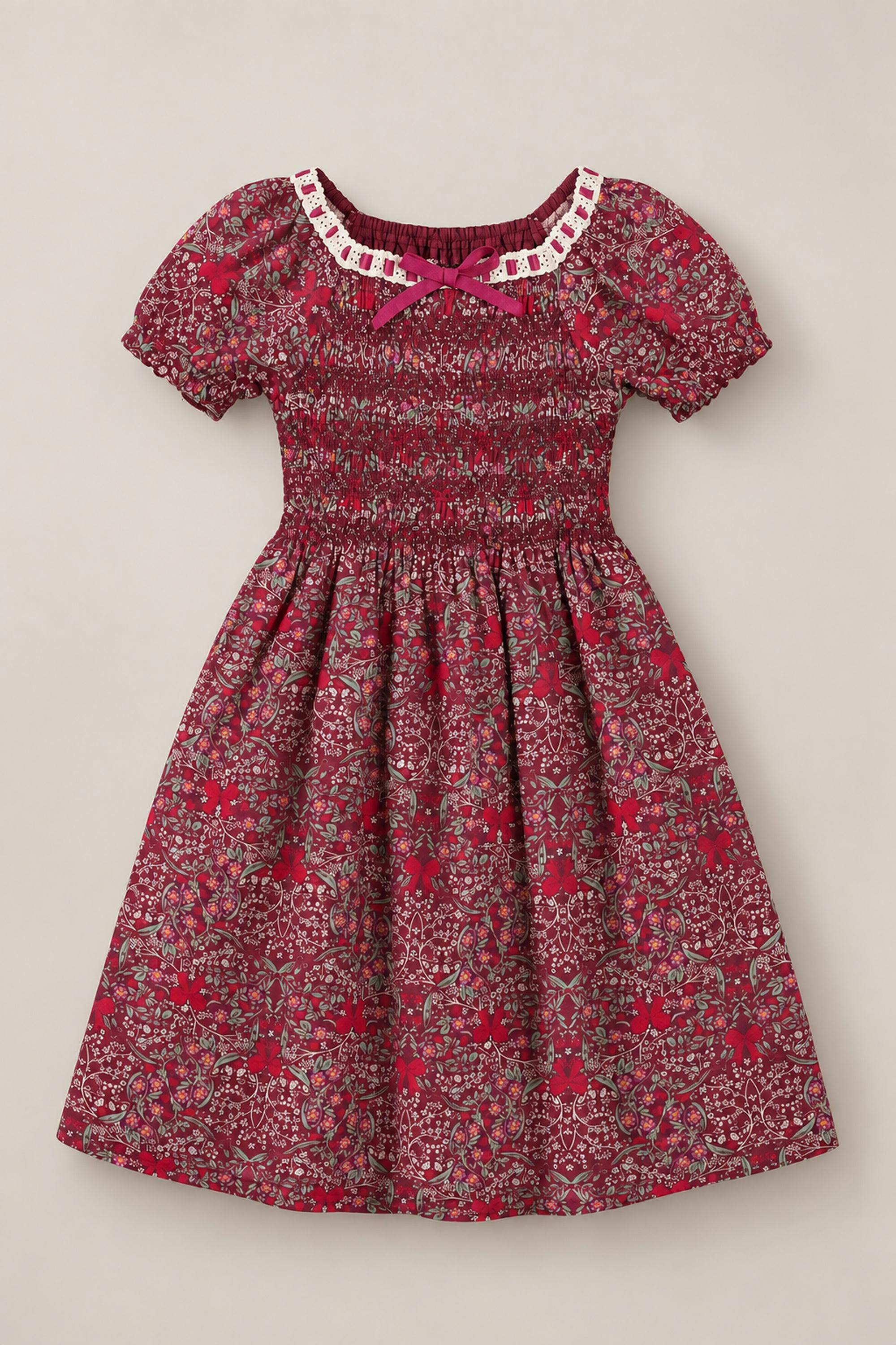 Mini Sunday Best Dress in Garnet Ribboned Garden