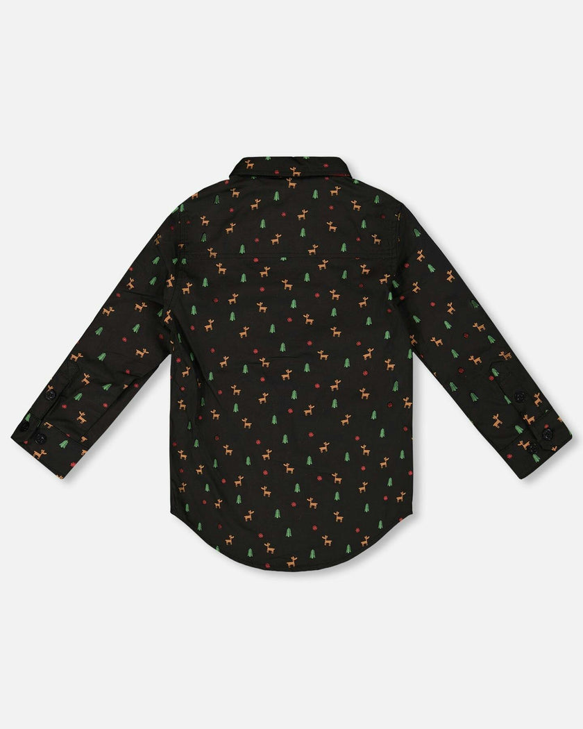 Printed Poplin Shirt with Bow Tie
