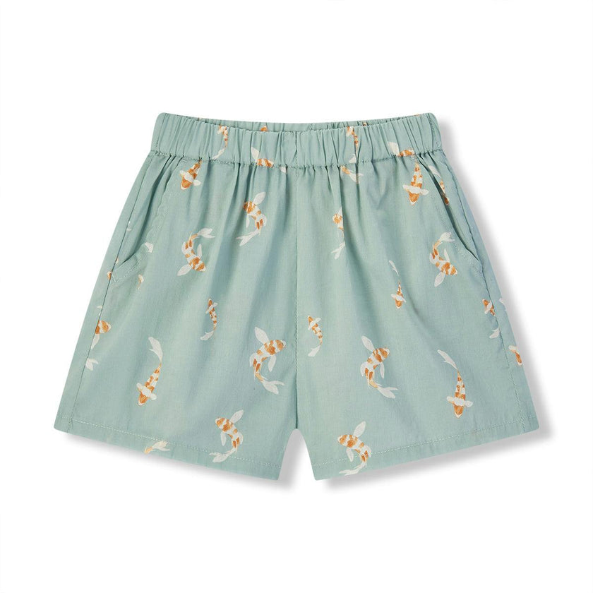 Swimming Koi Collar Button-Up Shirt & Shorts Set