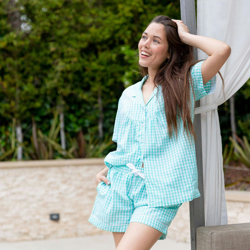 Women's Hepburn Gingham Mint Short PJ Set - Organic Cotton Poplin
