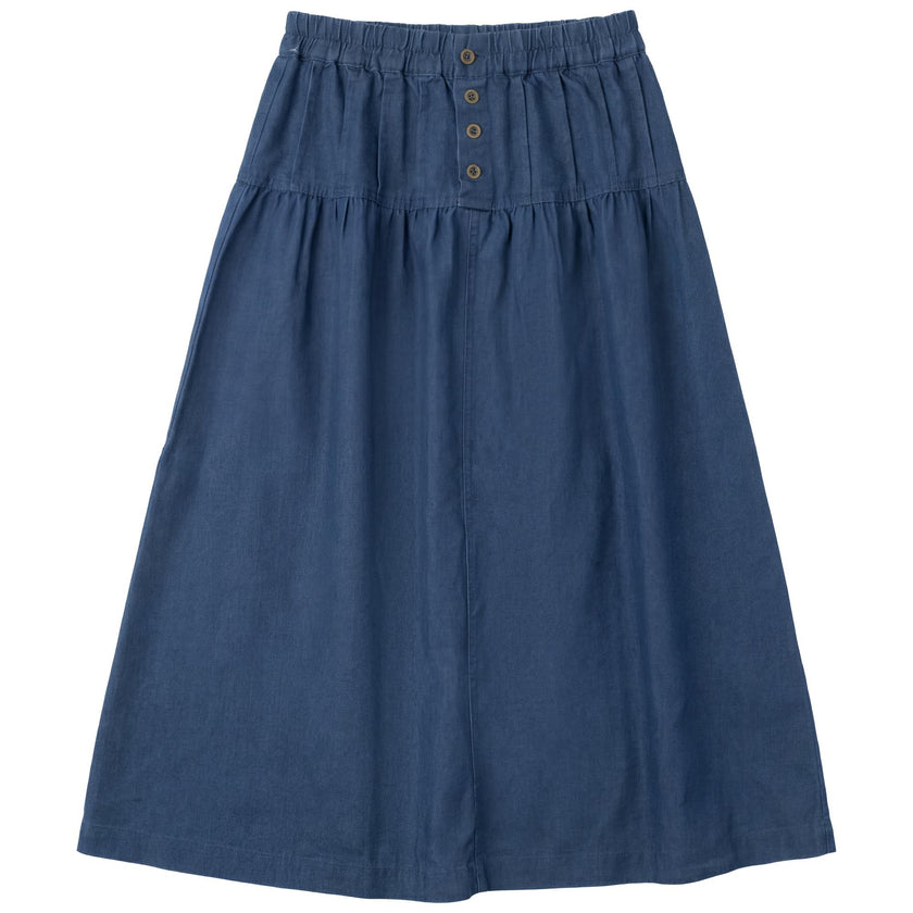 Button Denim Midi Skirt