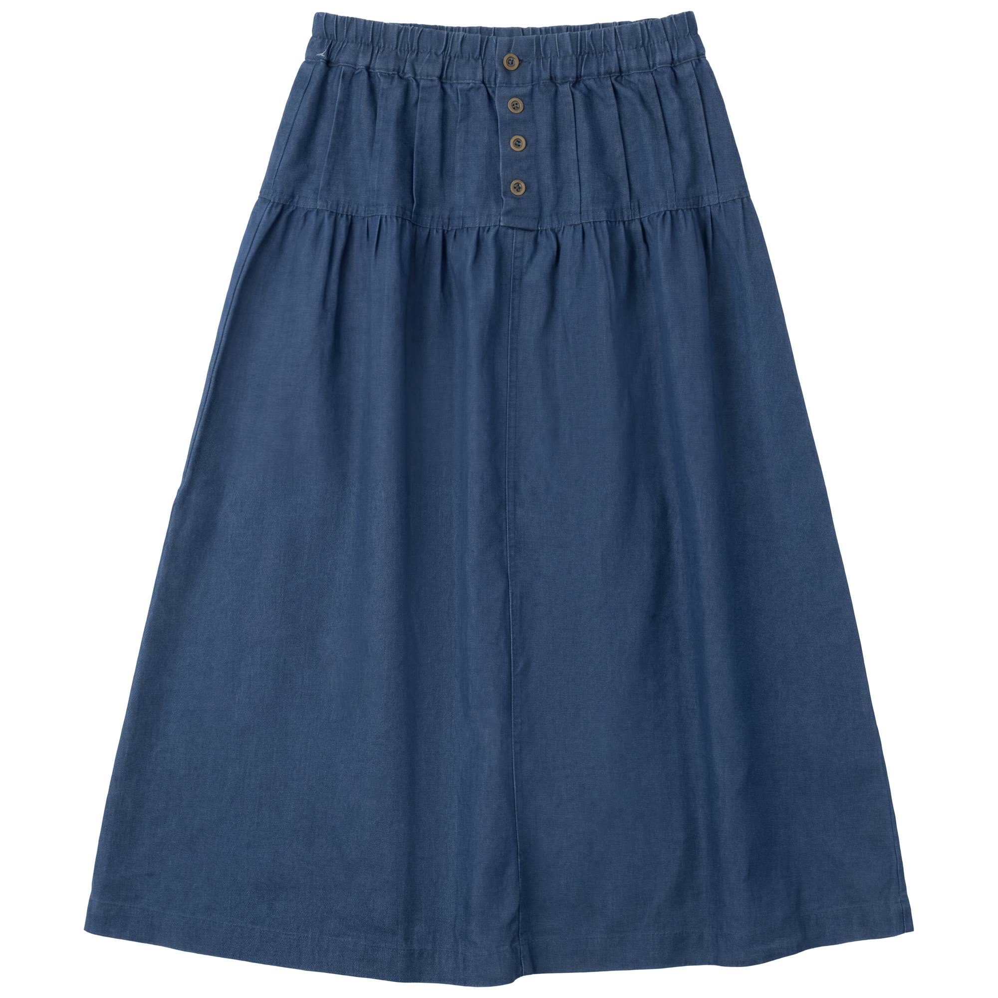 Button Denim Midi Skirt