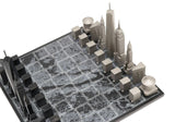 Chess Set Stainless Steel NEW YORK with Wood Map Board