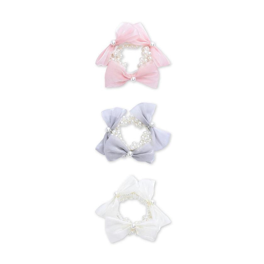 Pearl Bow Scrunchie Set