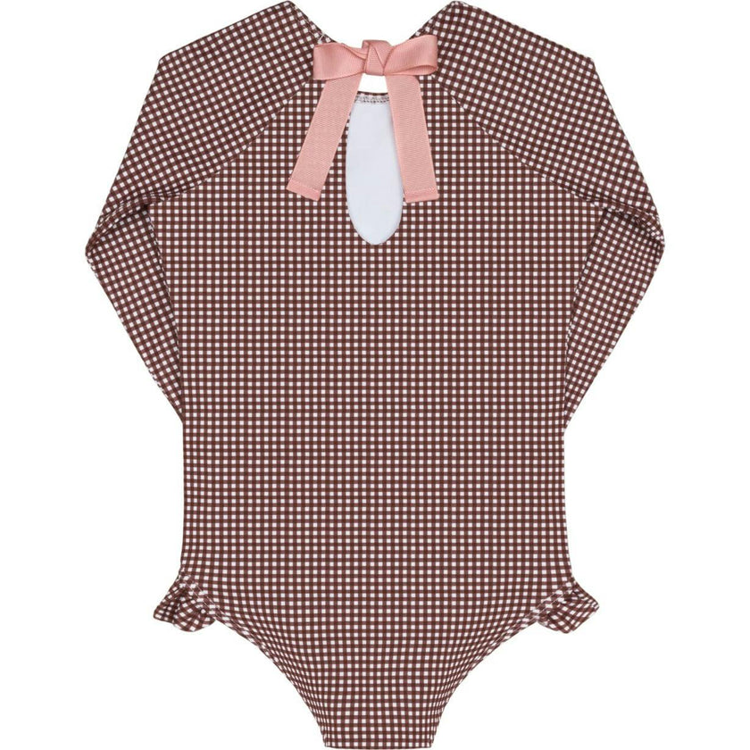 girls cocoa gingham rashguard one piece