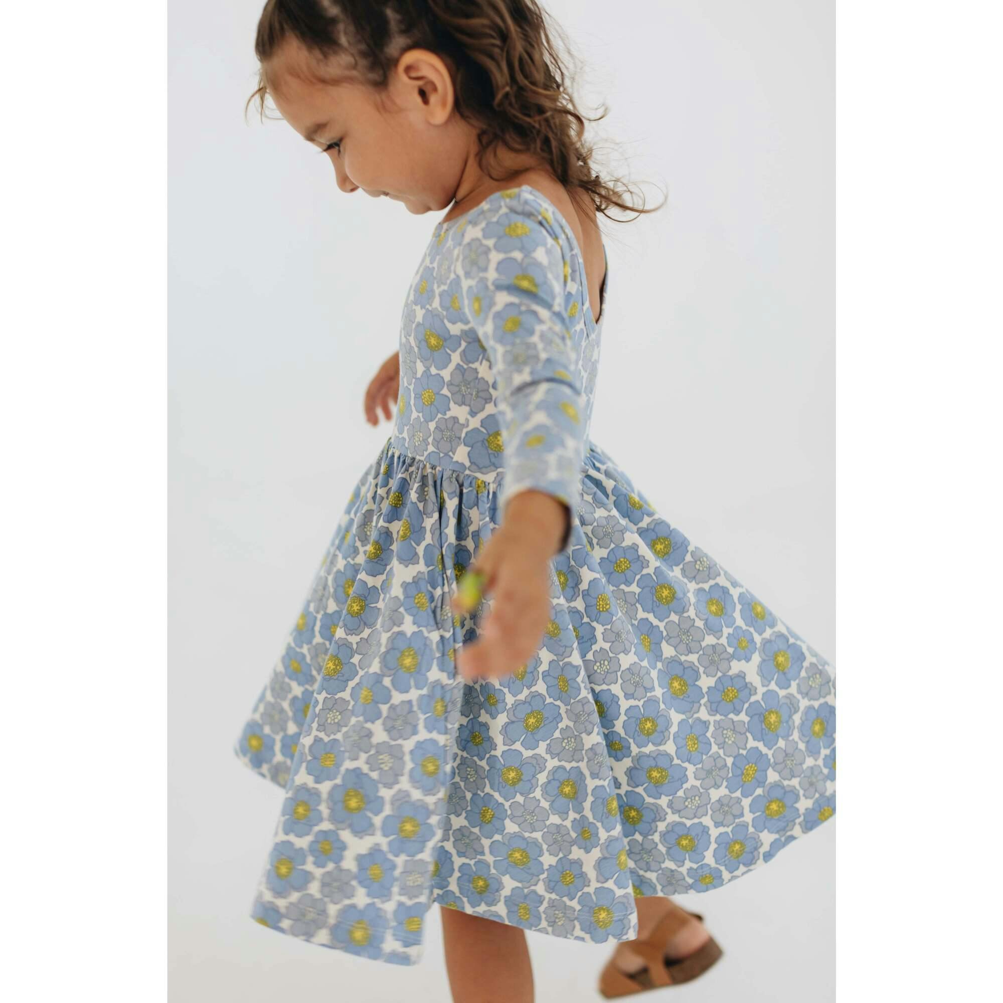 3/4 Sleeve Twirl Dress in Periwinkle Meadow