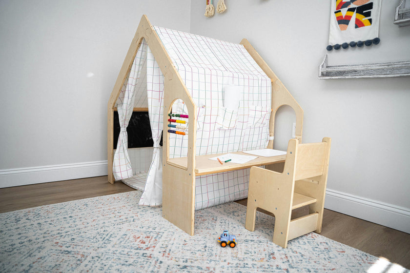 Flair | Indoor Wooden Playhouse with Desk, Chair & Chalkboard for Toddlers and Kids