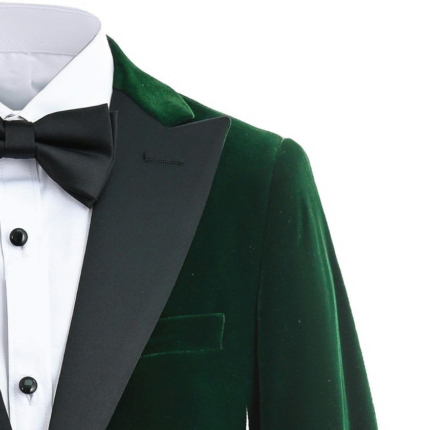 Green Velvet Suit with Black Accents