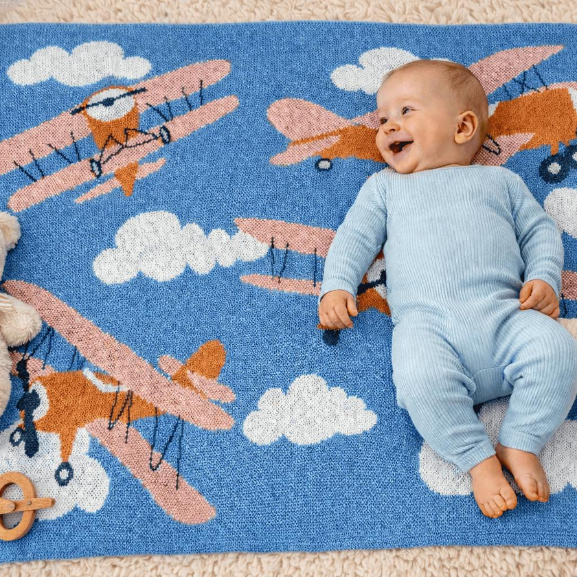 Baby Cotton Knit Blanket - Planes