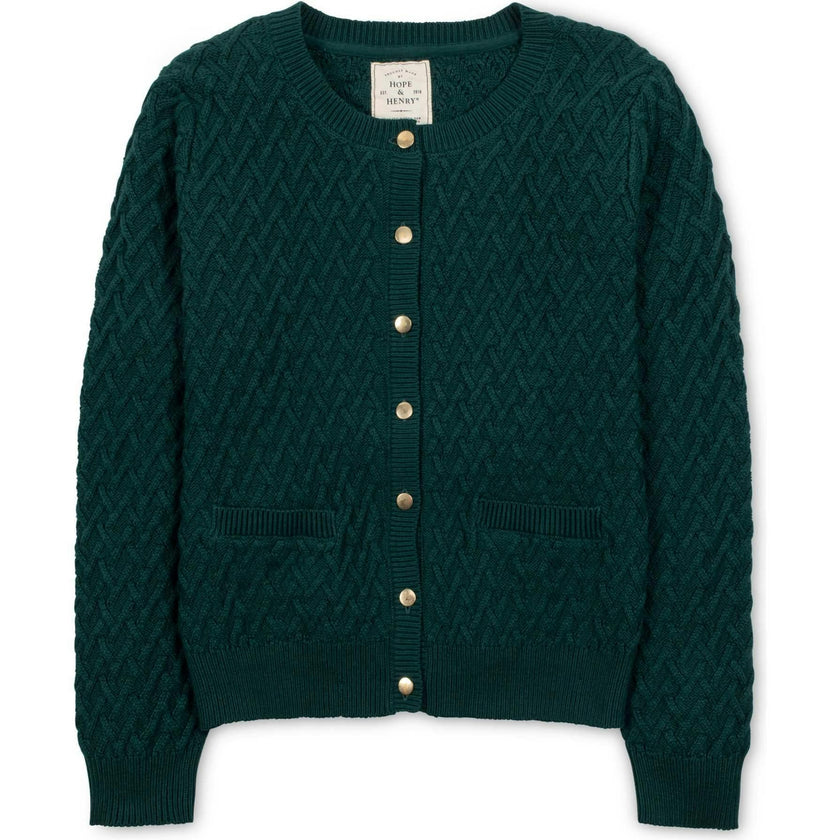 Organic Herringbone Stitch Cardigan Sweater, Green