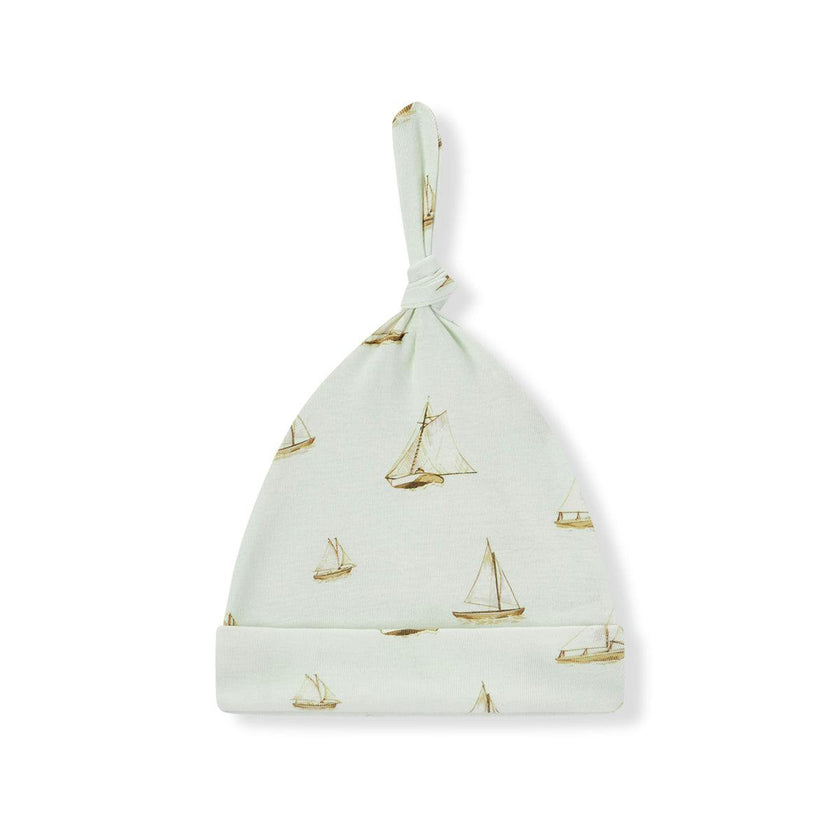 Sailboat Melody Organic Cotton Knotted Beanie Hat