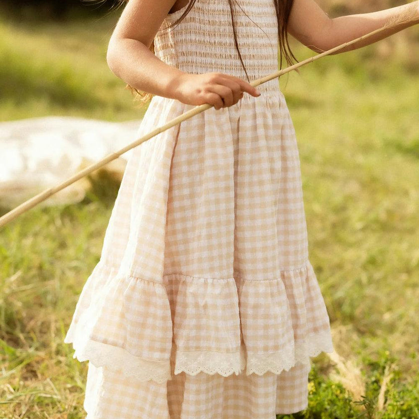 Mini Presley Sleeveless Dress in Cream Gingham