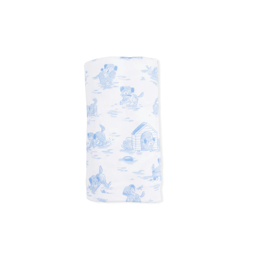 Puppy Toile Blue - Swaddle Blanket