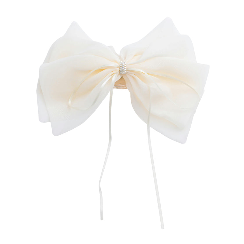 Ivory Chiffon Bow Claw Clip with Rhinestone Center