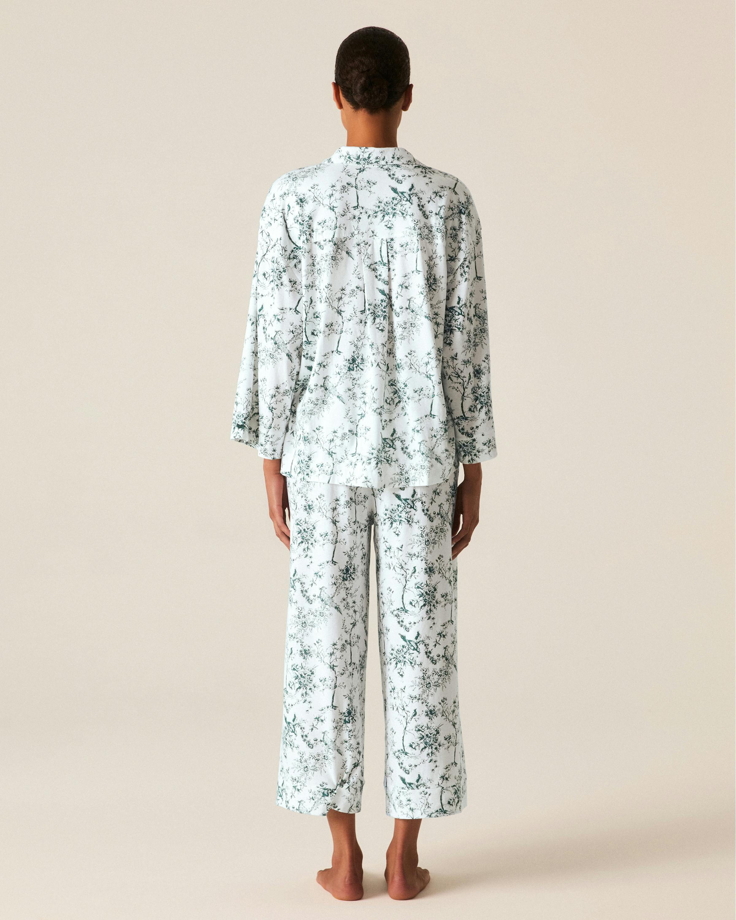 The Olivia Wide Leg Pima Pajama Set in Evergreen Timeless Toile