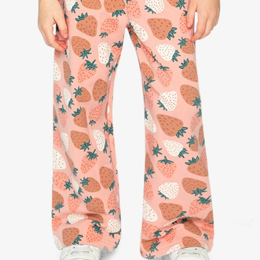 Wide Leg Sweatpants Pink Strawberry Print