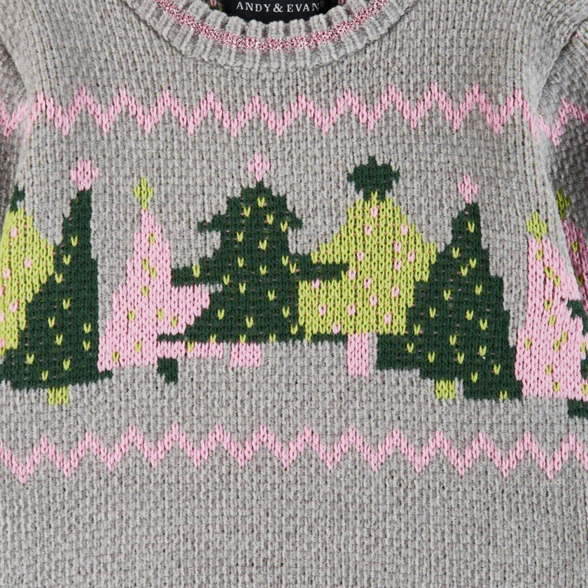 Infant Grey Chenille Sweater w/Tree Graphic & Sweater Knit Pant Set