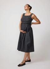 Square Neck Smocked Cotton Maternity Maxi Dress
