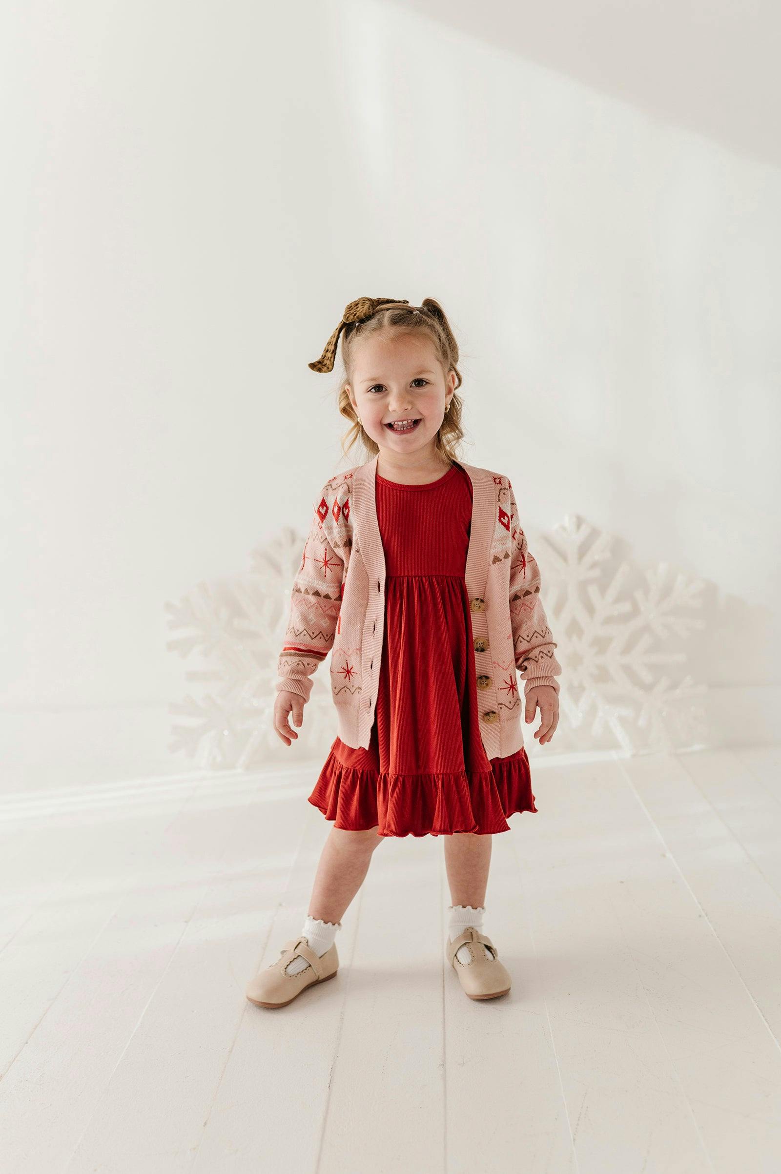 Girls Ribbed Ballet Dress in Berry Red