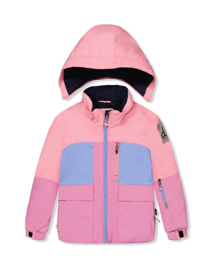 Two Piece Play Snowsuit Pink And Purple Colorblock With Watercolor Floral Print Pants
