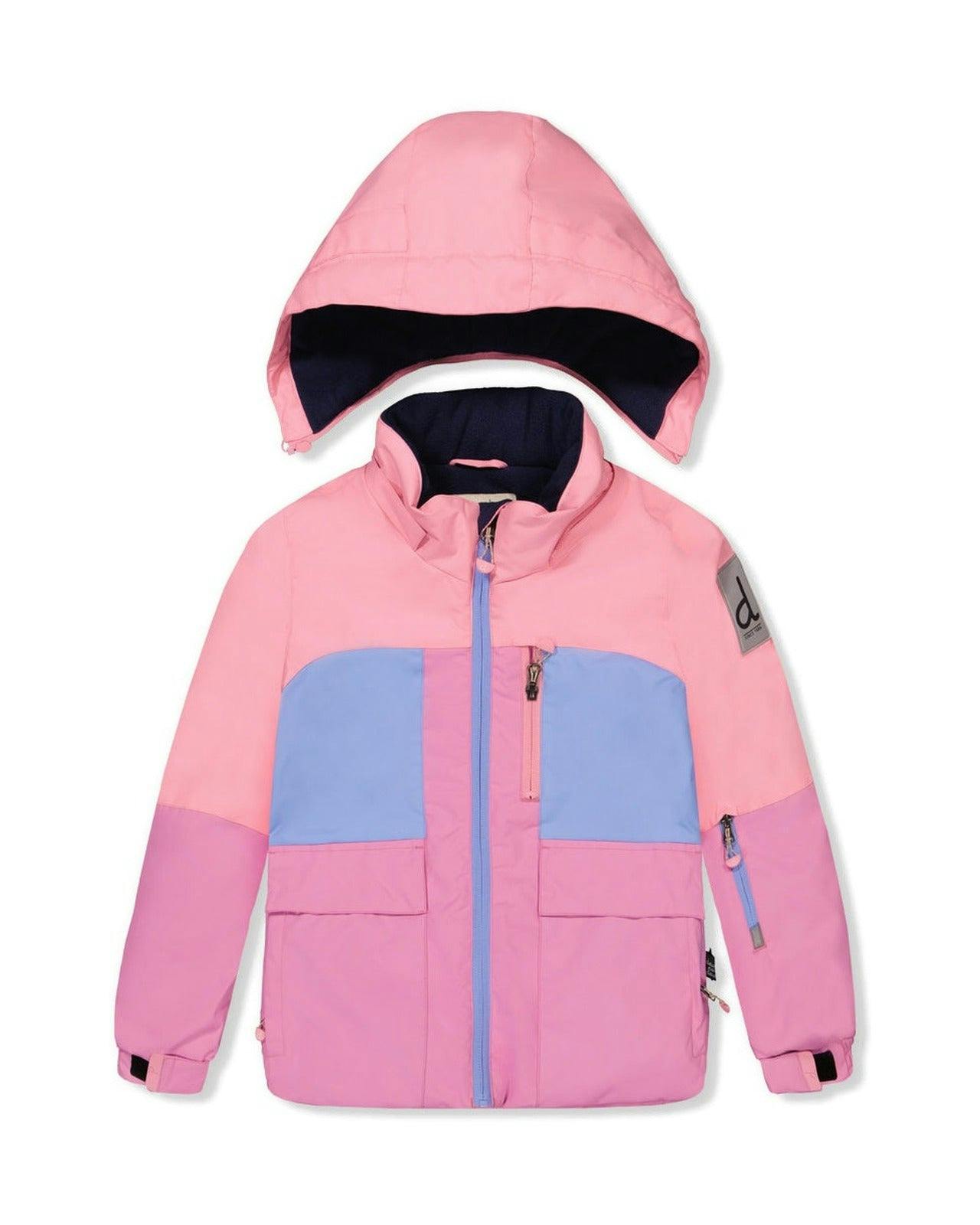 Two Piece Play Snowsuit Pink And Purple Colorblock With Watercolor Floral Print Pants