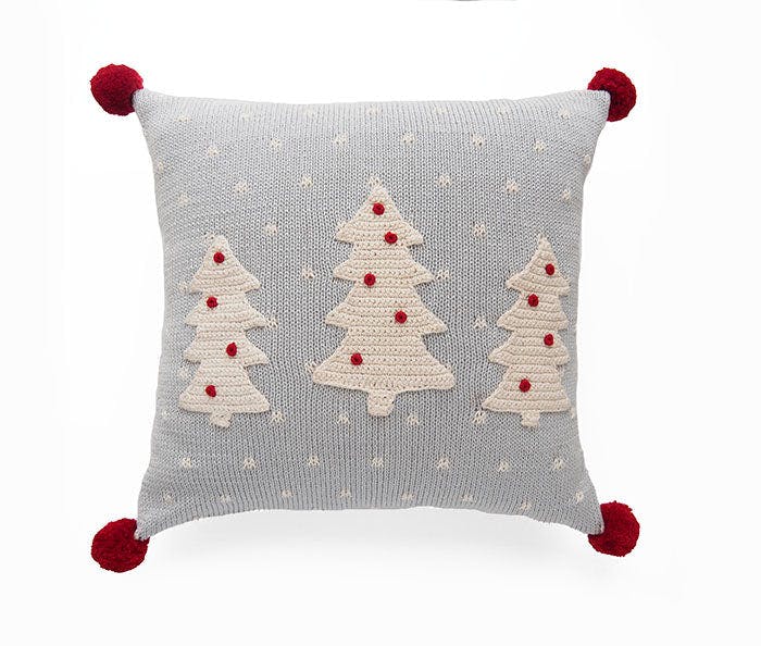 Three Tree Pillow with Pom Poms