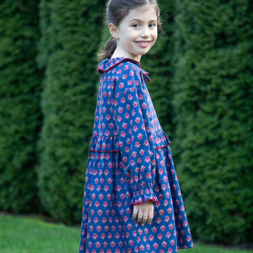 Girls All-Over Print Ruffle Collar Long Sleeve Dress