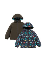 Blake Hooded Reversible Lightweight Down Puffer Jacket, Dinosaur Dudes