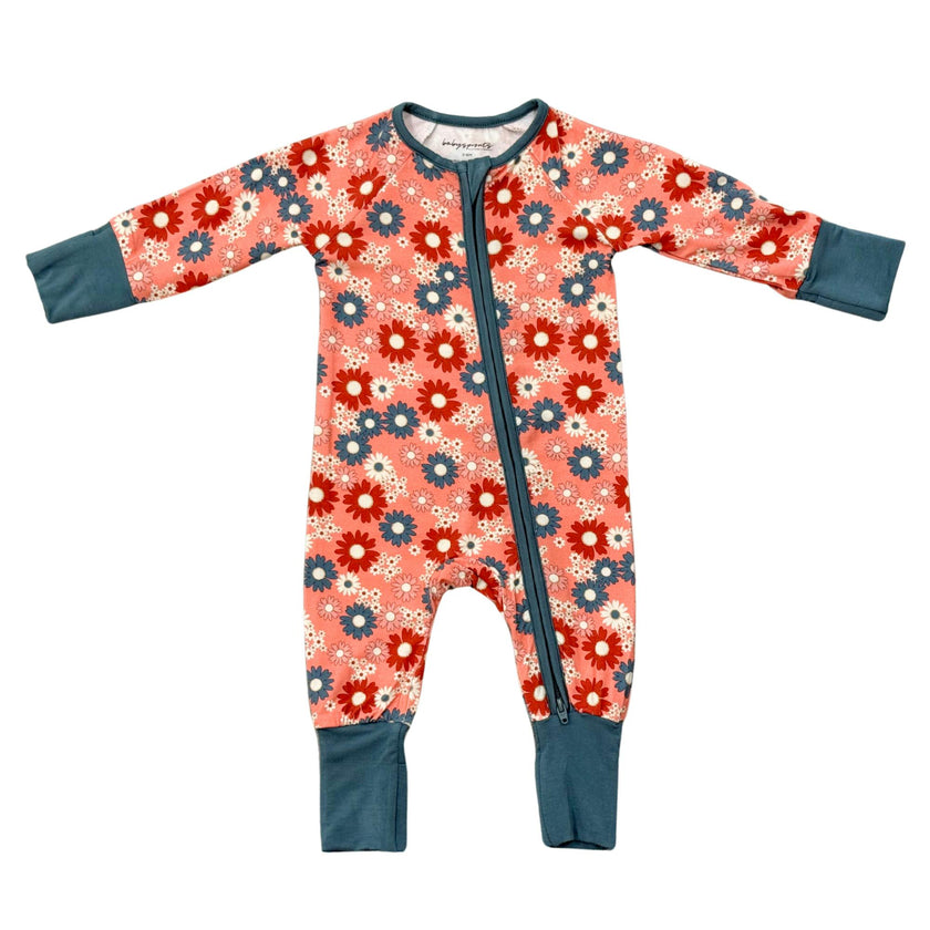 Baby Girl Long Sleeve Zip Romper in Zoey Daisy
