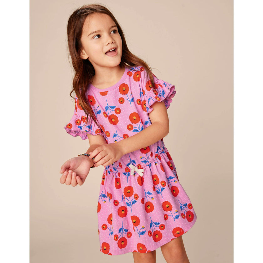 Tie Waist Short Flutter Sleeve Dress, Pink