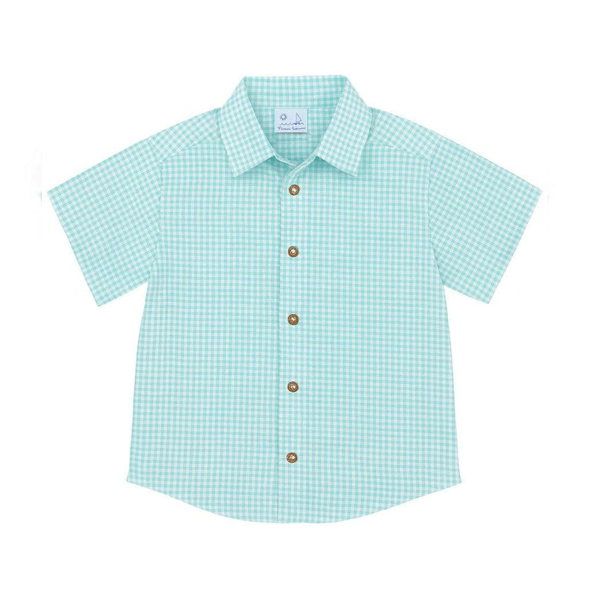 Gingham Linen Look Camp Shirt