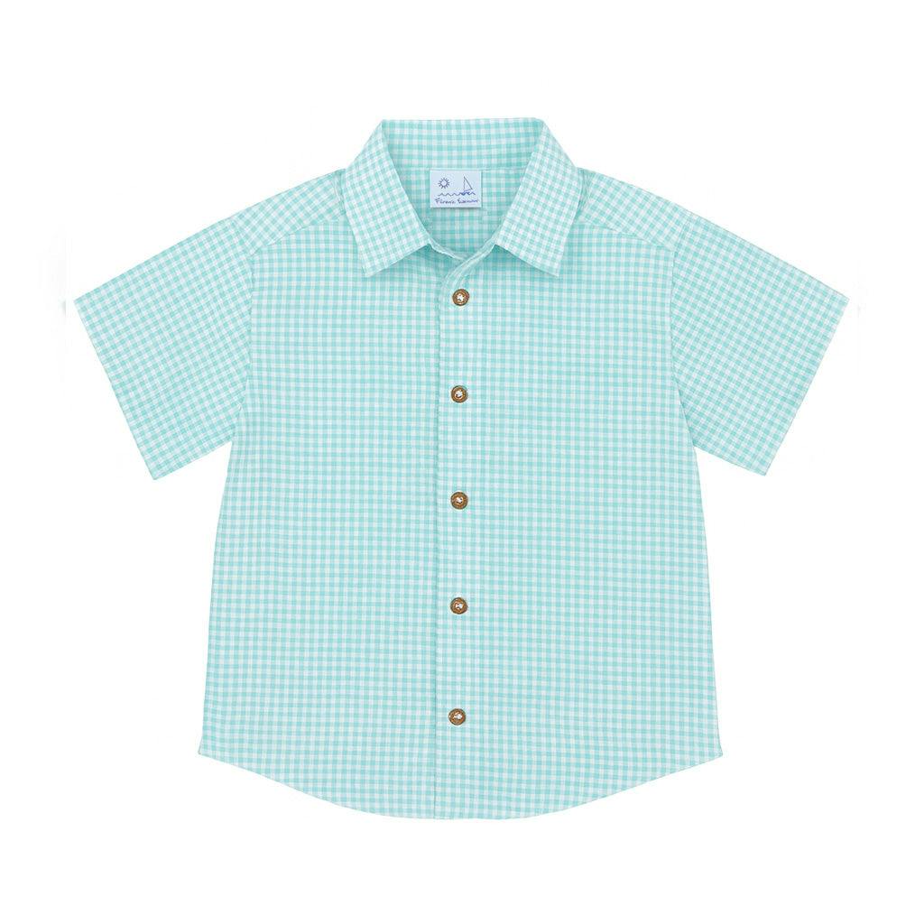 Gingham Linen Look Camp Shirt