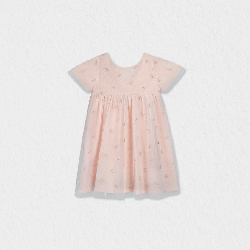 Flora Baby Dress , Pink Flower Embroidery
