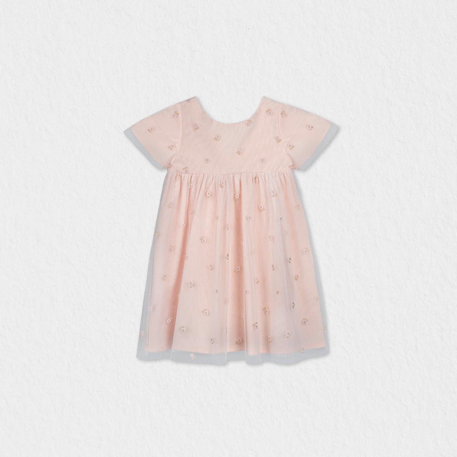 Flora Baby Dress , Pink Flower Embroidery