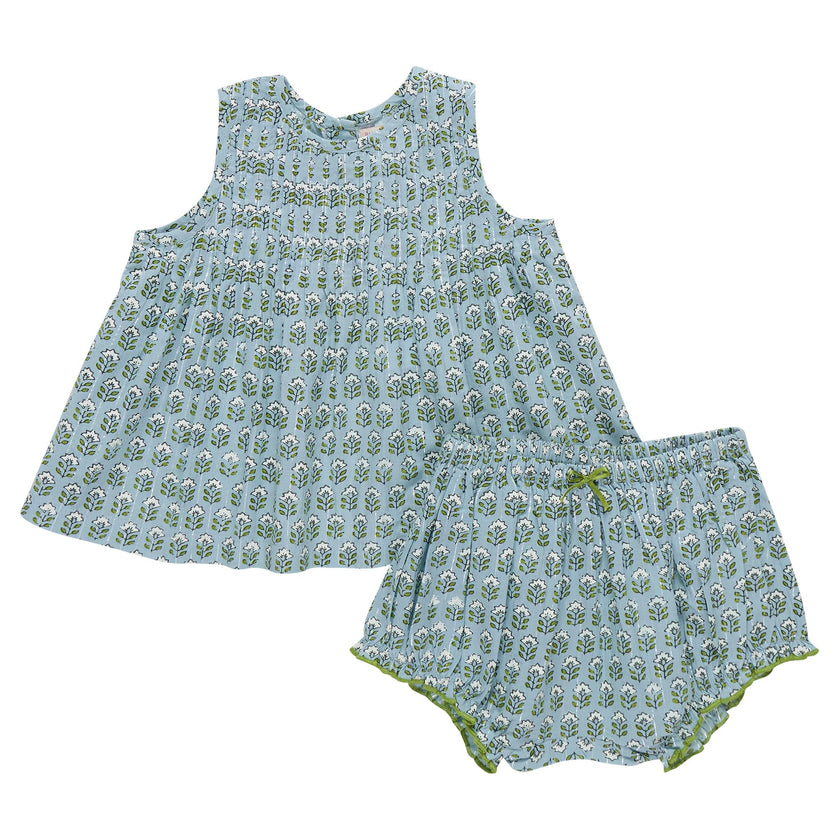 Baby Girls Jaipur 2-PC Set - Blue Prairie Block Print