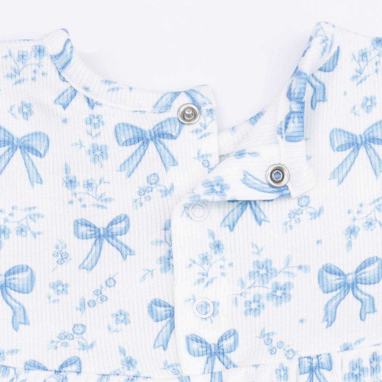 Blue Bows and Flowers - Simple Dress and Bloomer